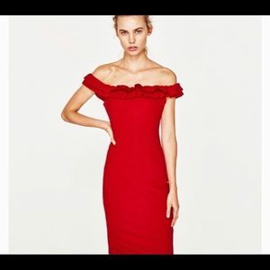 Zara fancy off shoulder ruffle bodcyon dress small